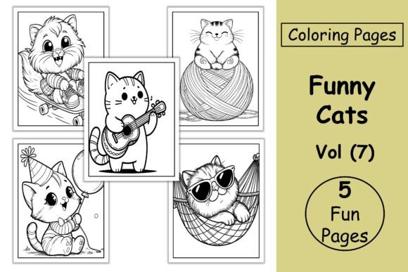 Funny Cats Coloring Pages for Kids Vol 7