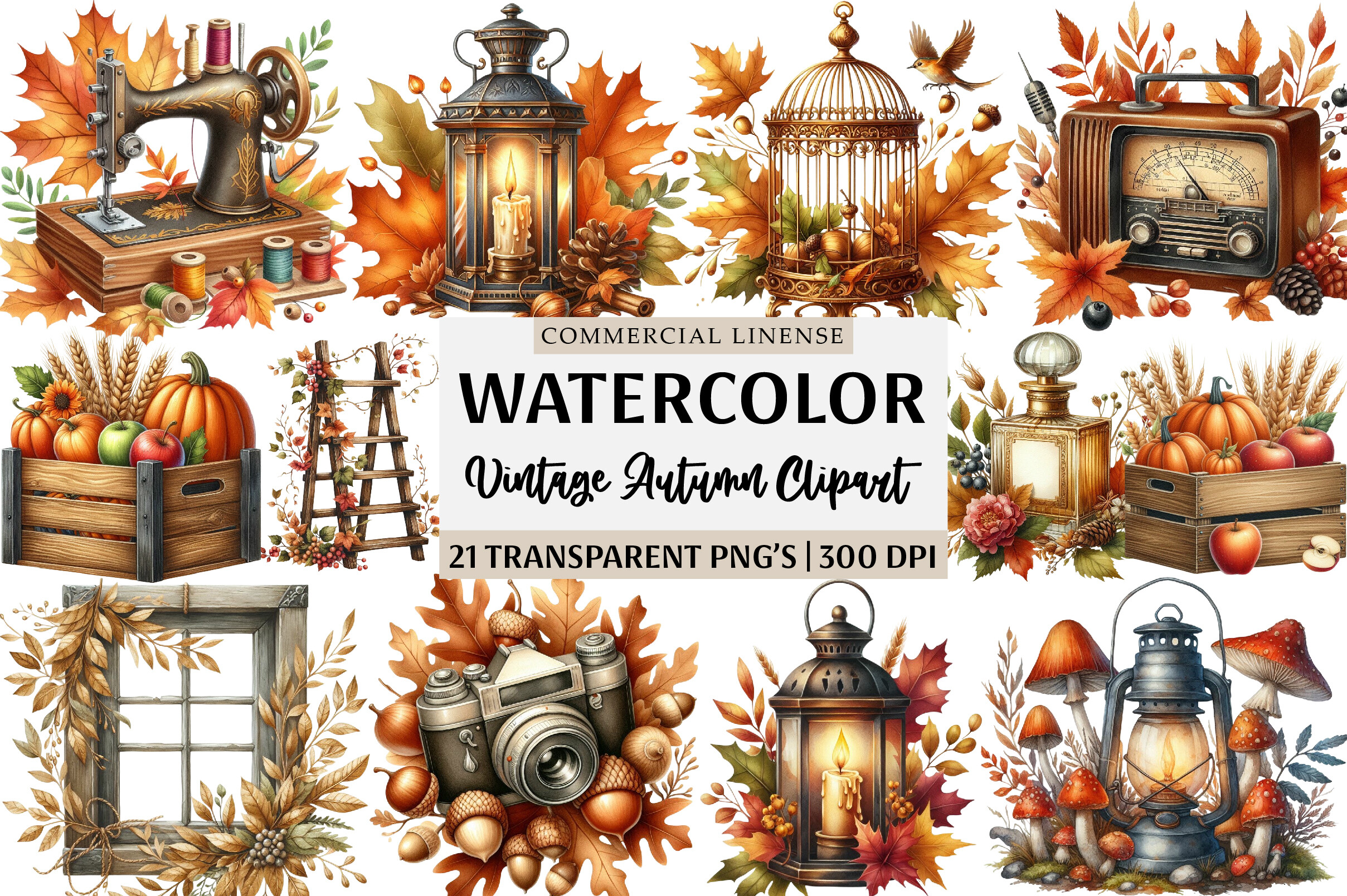 Vintage Autumn Clipart Bundle Graphic by Creative Mint · Creative Fabrica