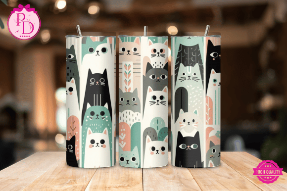 Cute Cats 20oz Skinny Tumbler Wrap Graphic by Pinko Dream · Creative ...