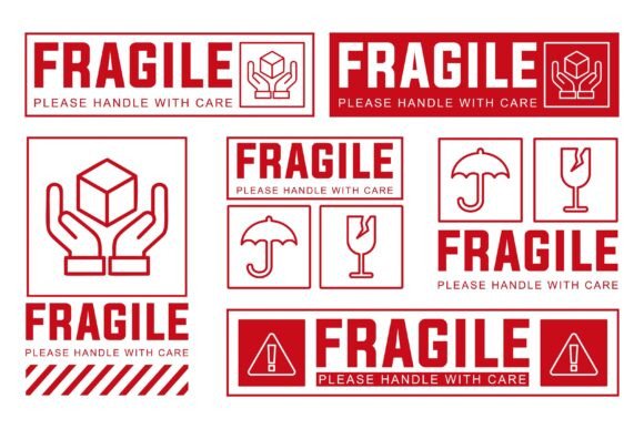 Graphite Fragile Label Fragile Label Sticker Template Set Graphic by Ozan ID · Creative Fabrica
