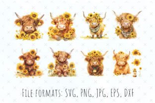 Highland Cow Sunflowers Clipart Svg Png Graphic by ArtCursor · Creative ...