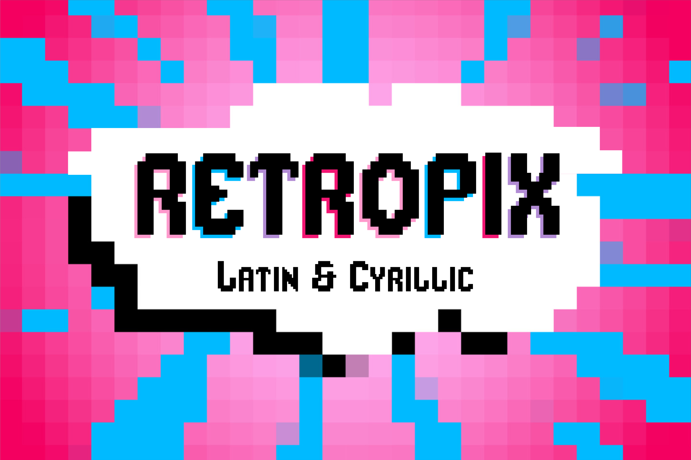 Retropix preview, bold pixelated retro-style font