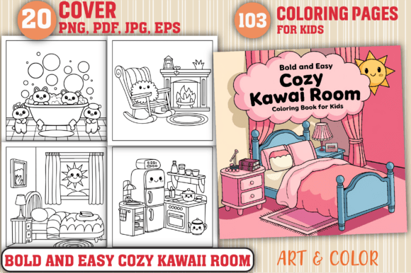 Bold Easy Cozy Kawaii Room Color Pages