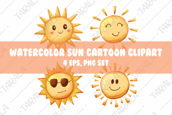 Cute Sun Cartoon Watercolor Illustration