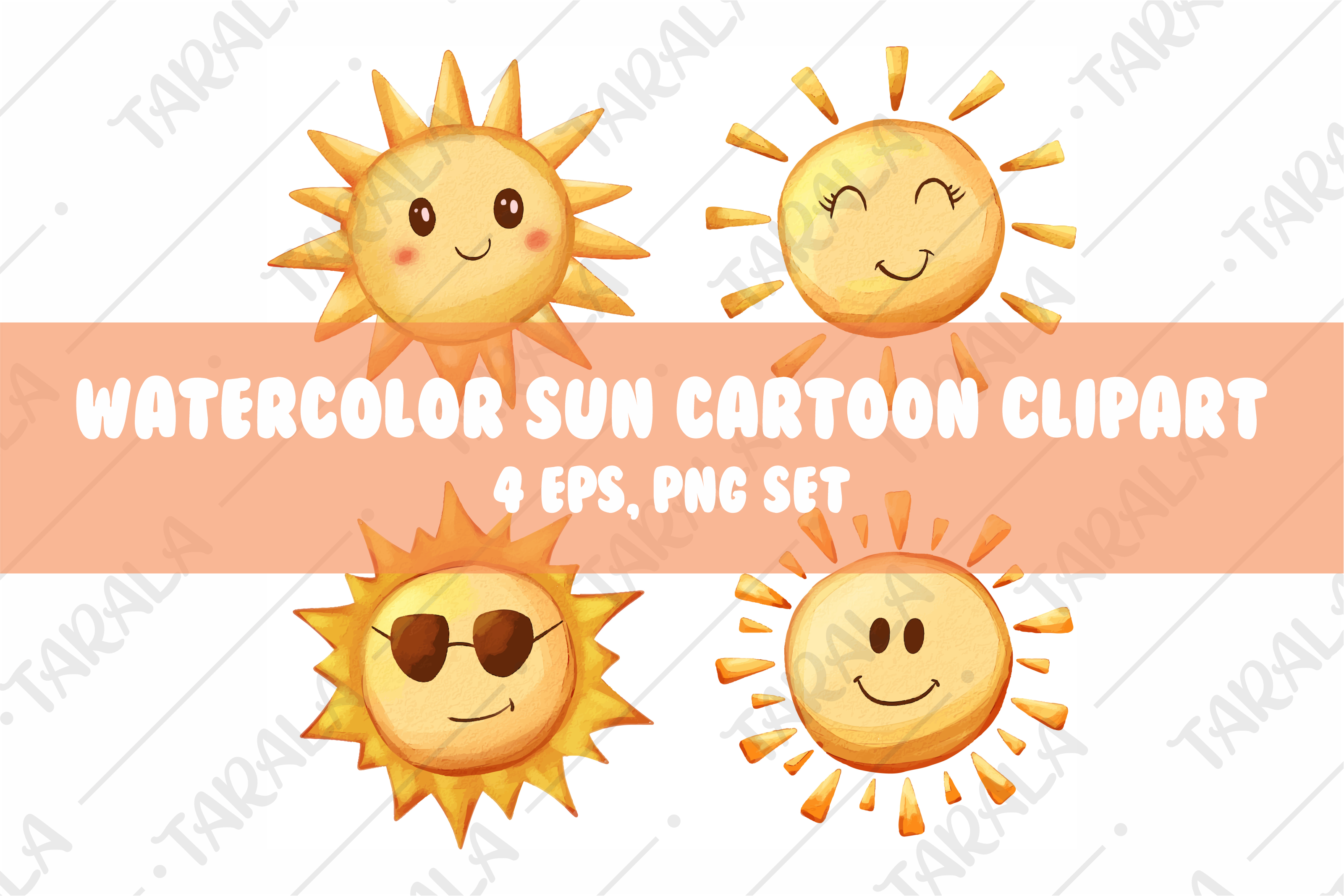 Cute Sun Cartoon Watercolor Illustration