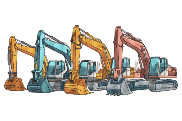 Excavators in Line