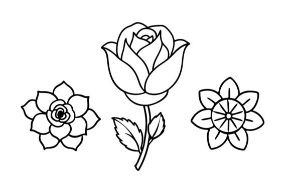 Flower Lineart Silhouette Icon Bundle. Illustration Maquettes de matériel d’impression Par M.k Graphics Store