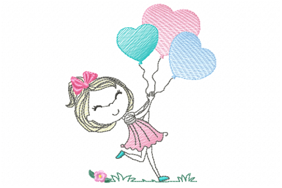 Girl with Balloons Embroidery Design