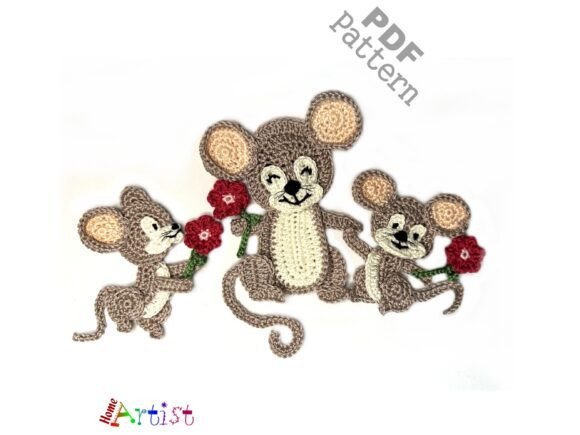 Mouse Mom & Babies Crochet Applique