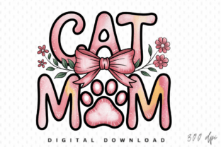 Retro Floral Cat Mom Png, Coquette Bow Graphic by Trendy Craft POD ...