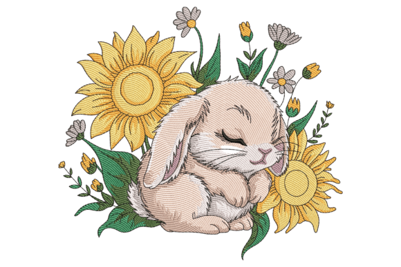 Sleeping Bunny with Sunflowers