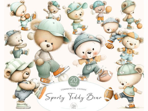 Sporty Teddy Bear Clipart Bundle