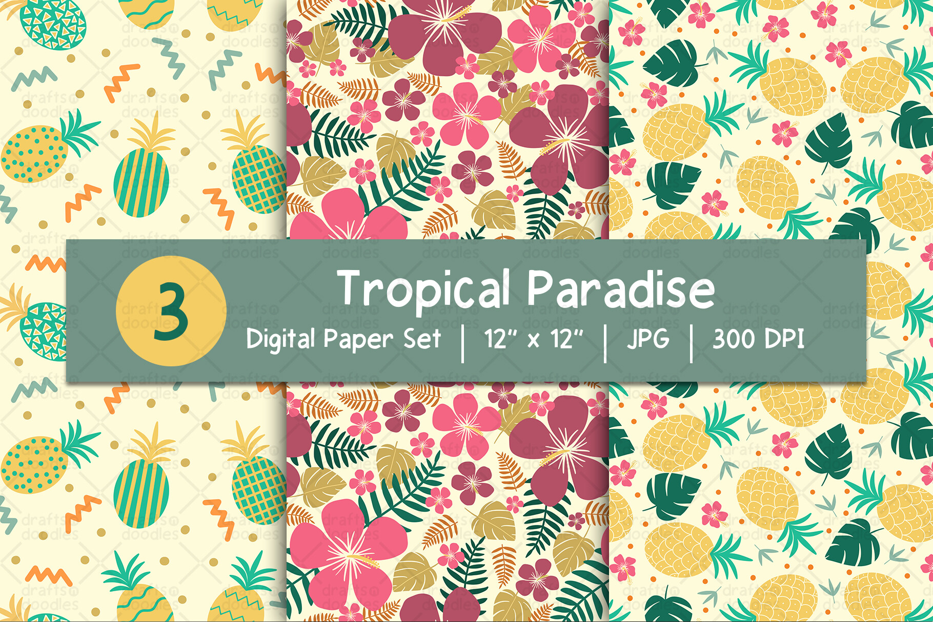 Tropical Paradise Digital Paper Set Graphic by draftsndoodles ...