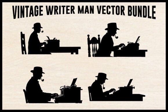 Vintage Writer Typewriter Vector Set