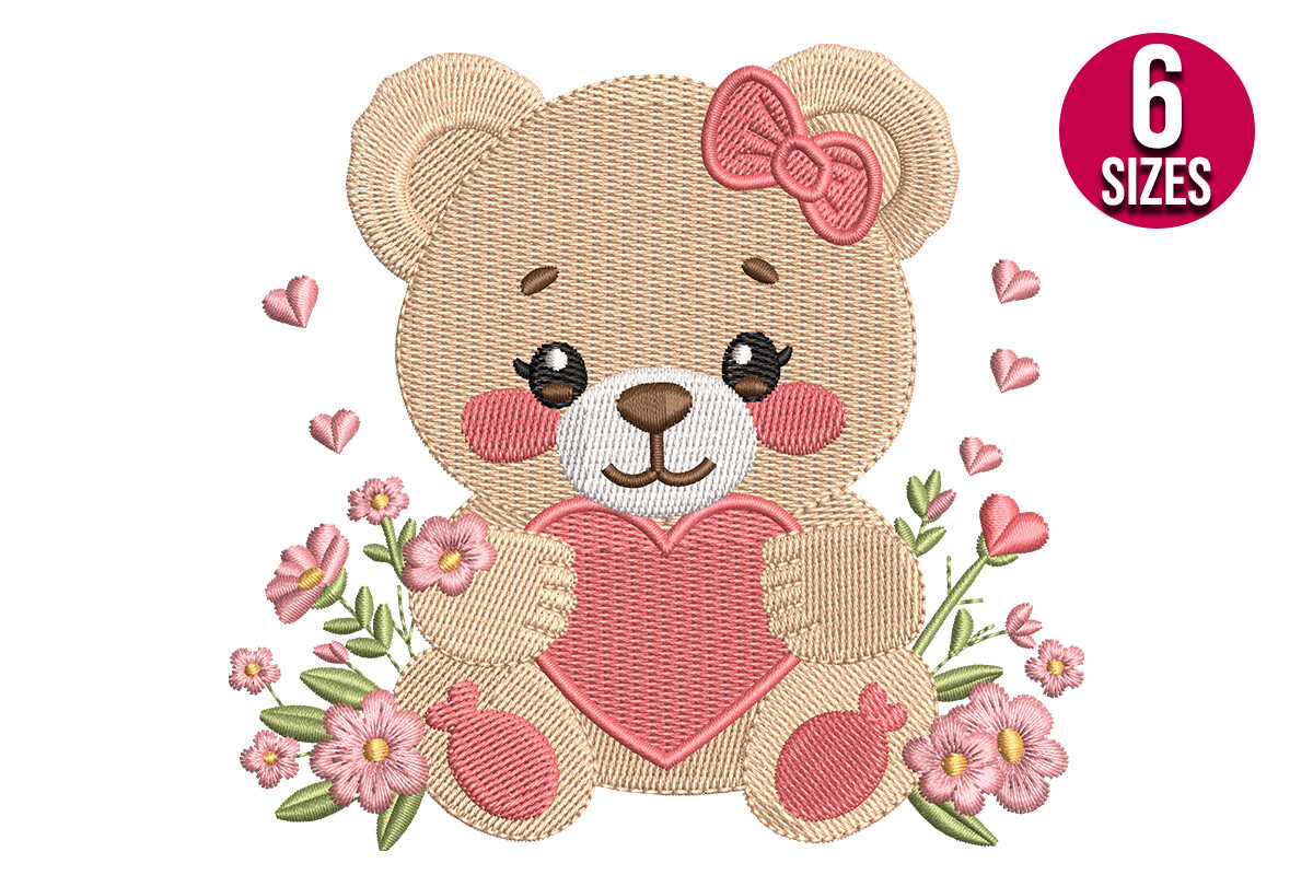 Floral Teddy Bear with Hearts