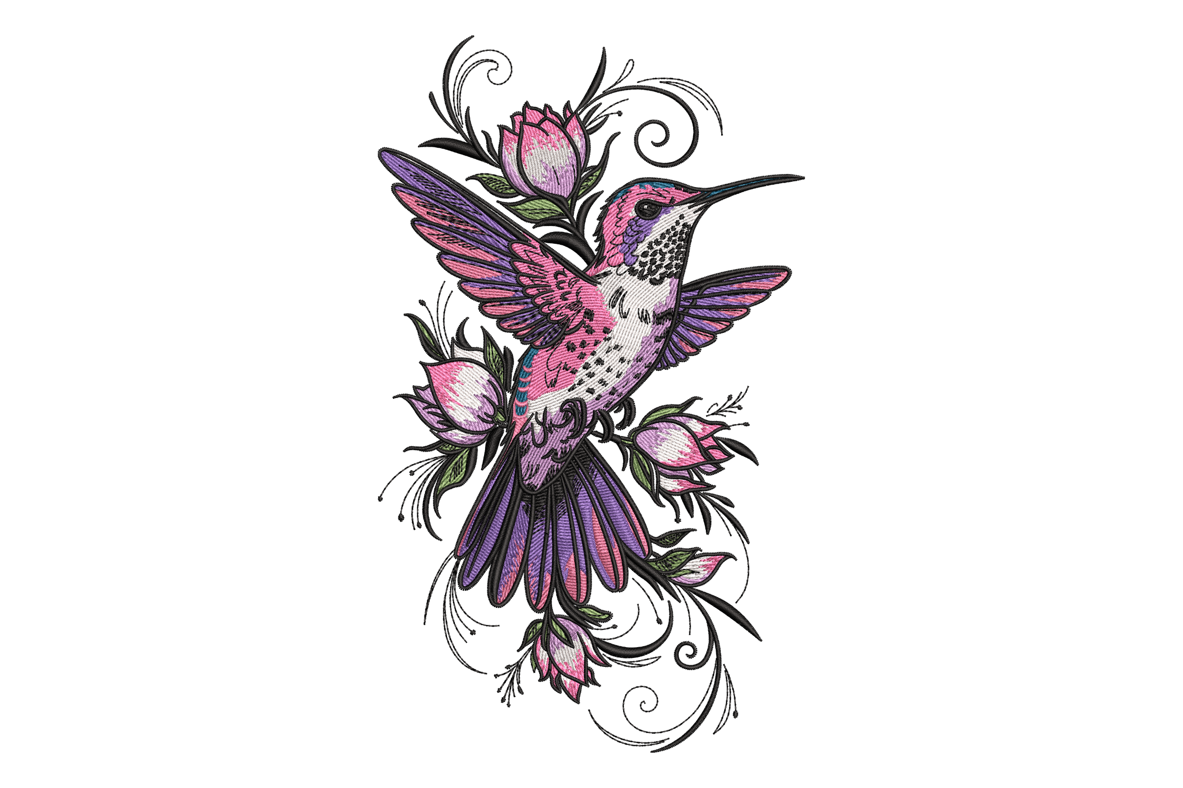 Hummingbird with Floral Swirls