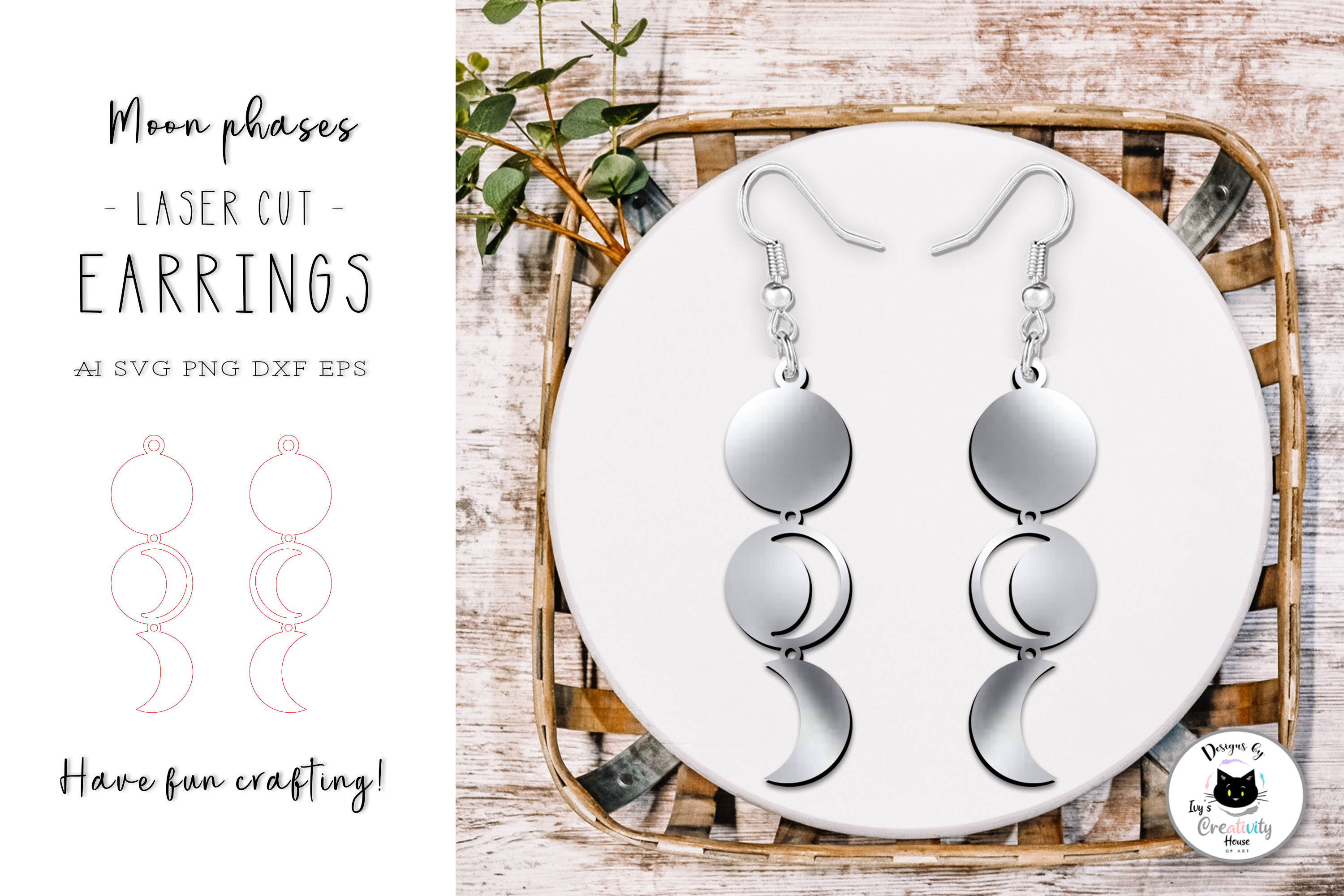 Moon Phases Earrings Laser Cut SVG File