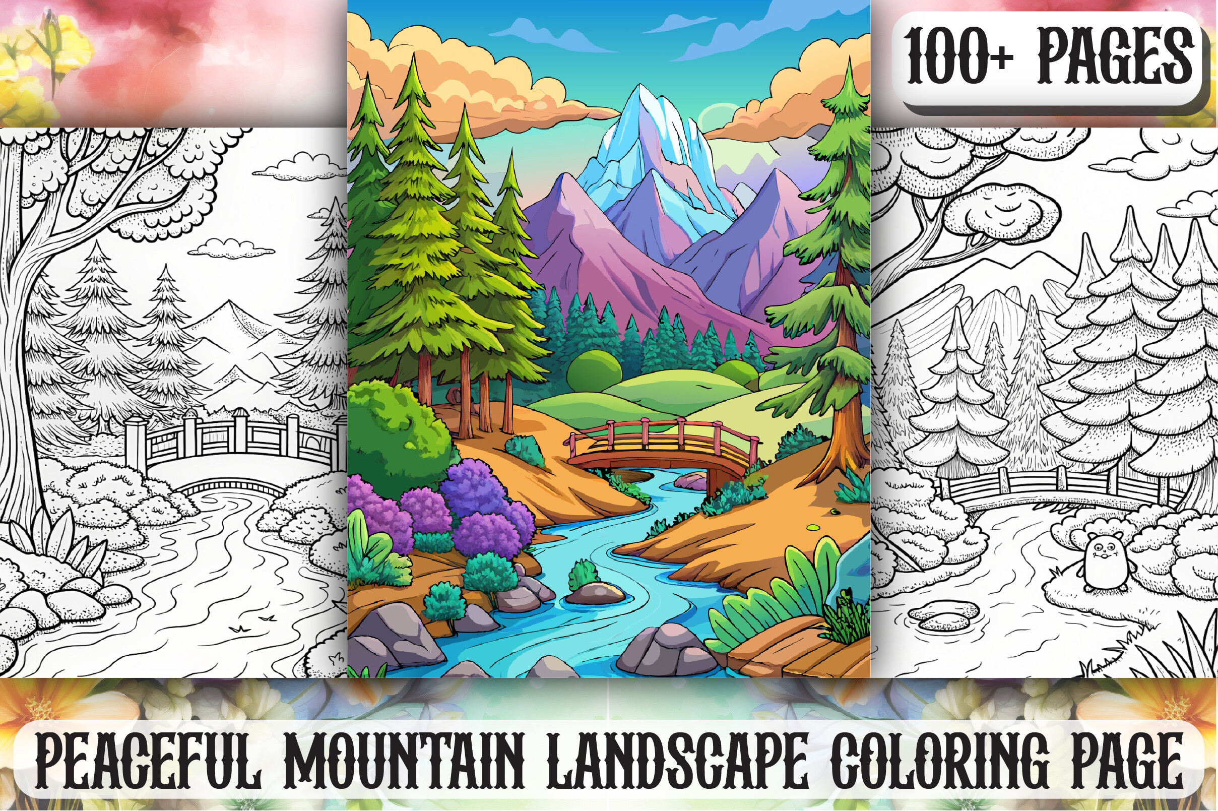 Peaceful Mountain Landscape ColoringPage