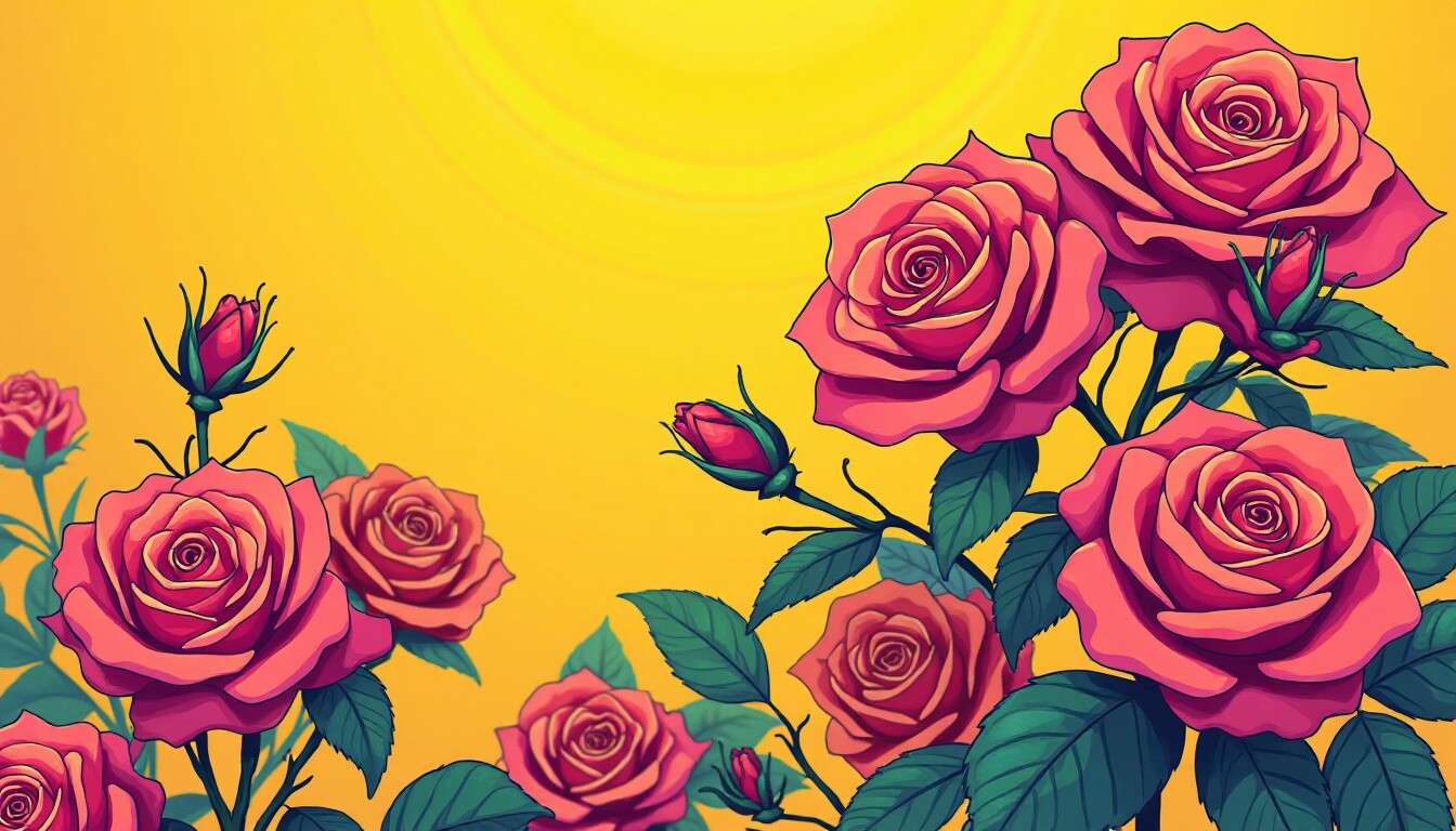 Retro 80s Roses, Vibrant Electric Color