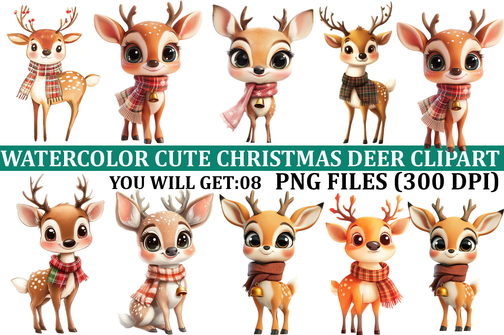 Watercolor Cute Christmas Deer Clipart Graphic by DesignEasy · Creative ...