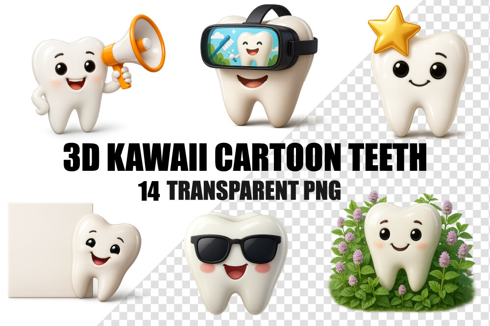 14 Cute 3D Kawaii Teeth Characters Clipa - photo 1