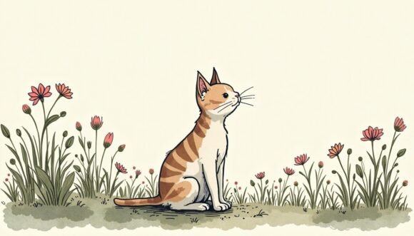 🖊️ Ink and Wash Cat Sitting in a Dreamy
