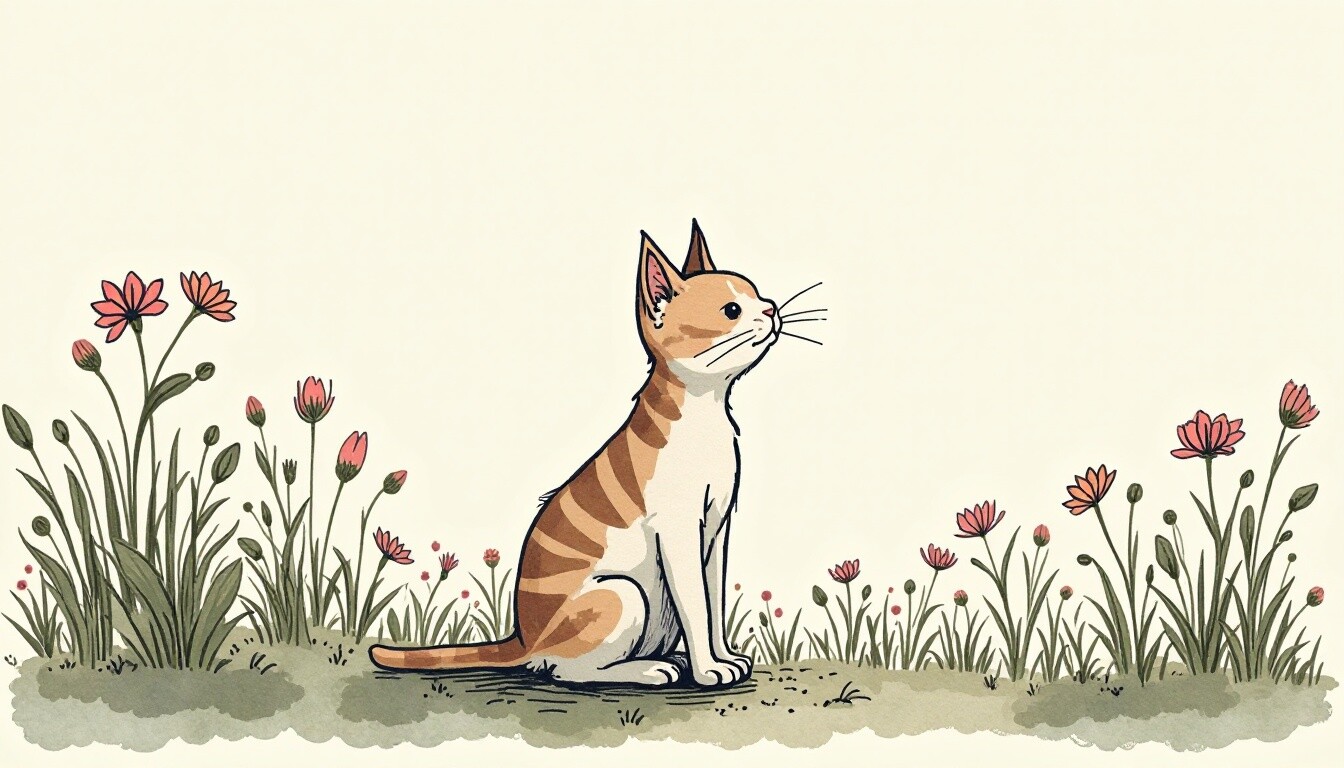 ποΈ Ink and Wash Cat Sitting in a Dreamy