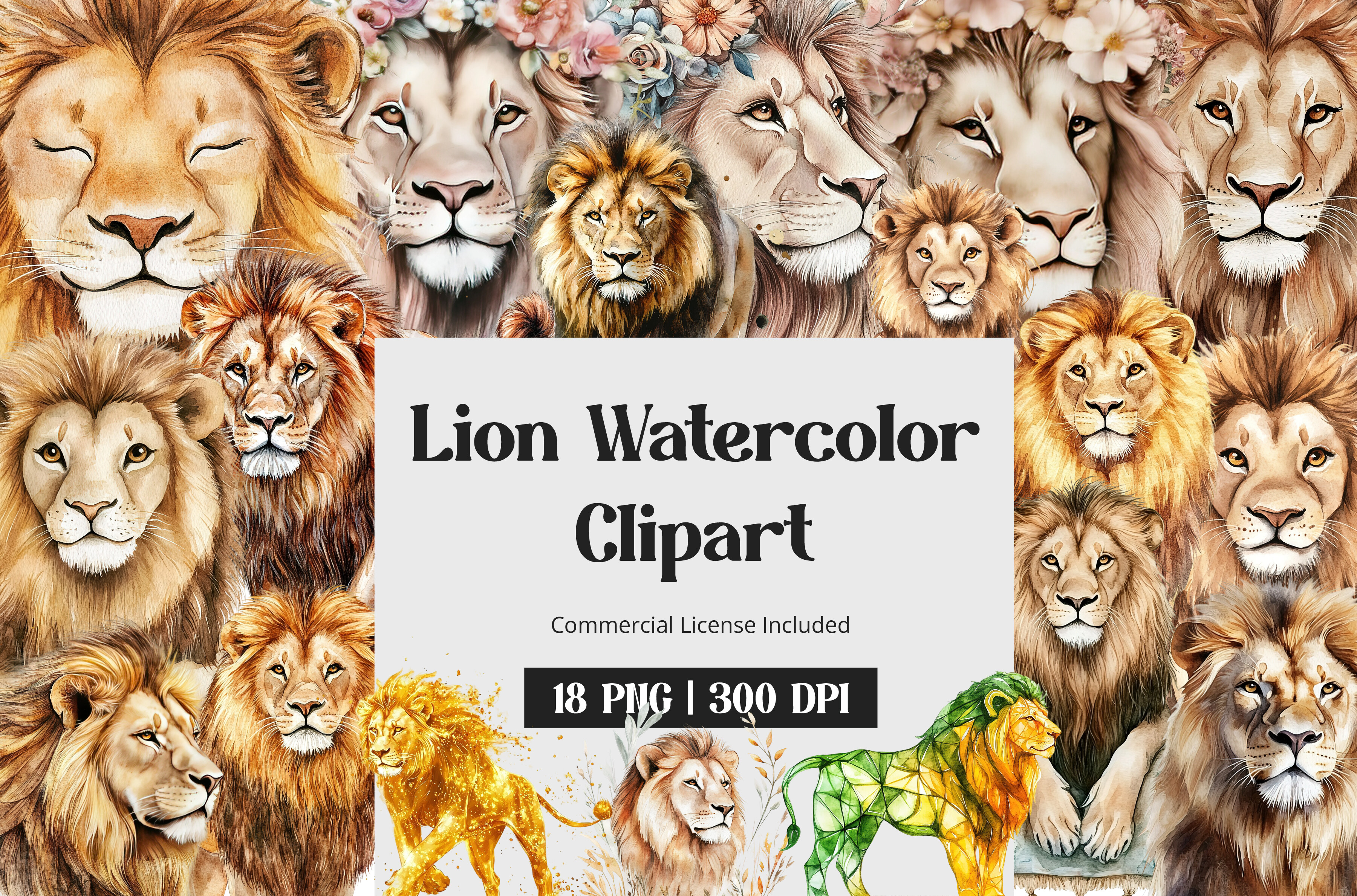 Lion Watercolor Clipart Graphic by inpixell.studio · Creative Fabrica
