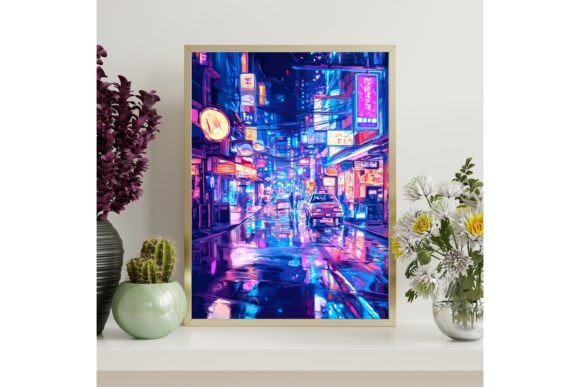 Neon City Street Printable Wall Art