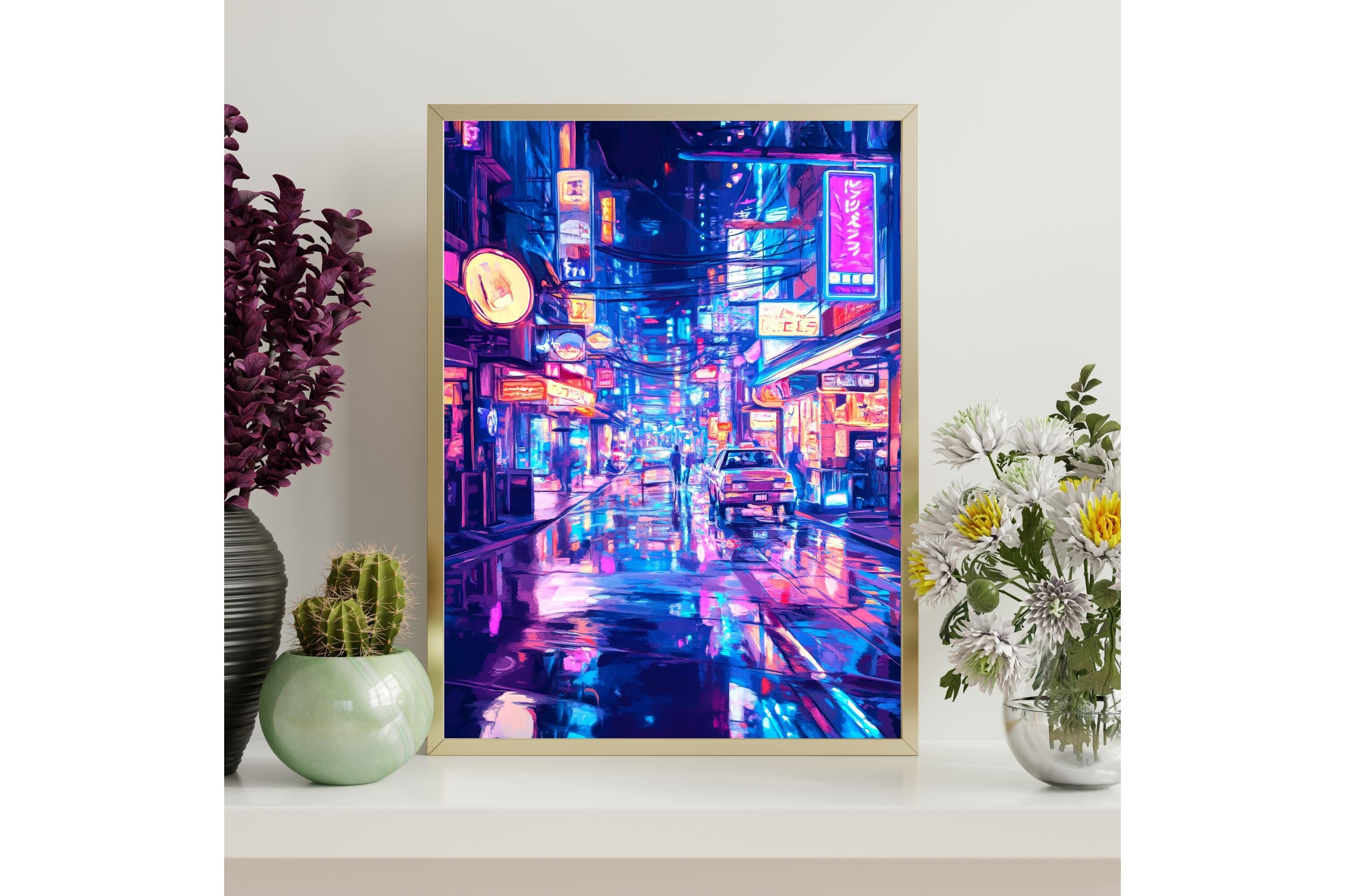 Neon City Street Printable Wall Art