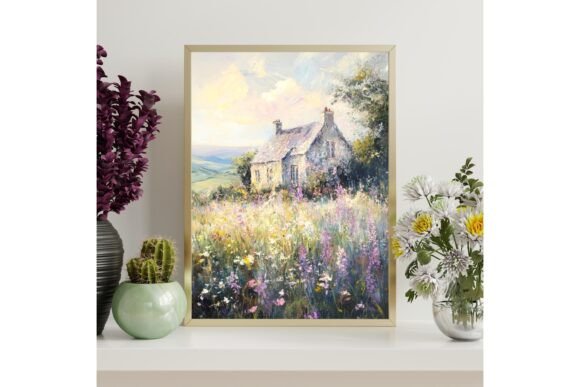 Old Cottage Painting Printable Wall Art