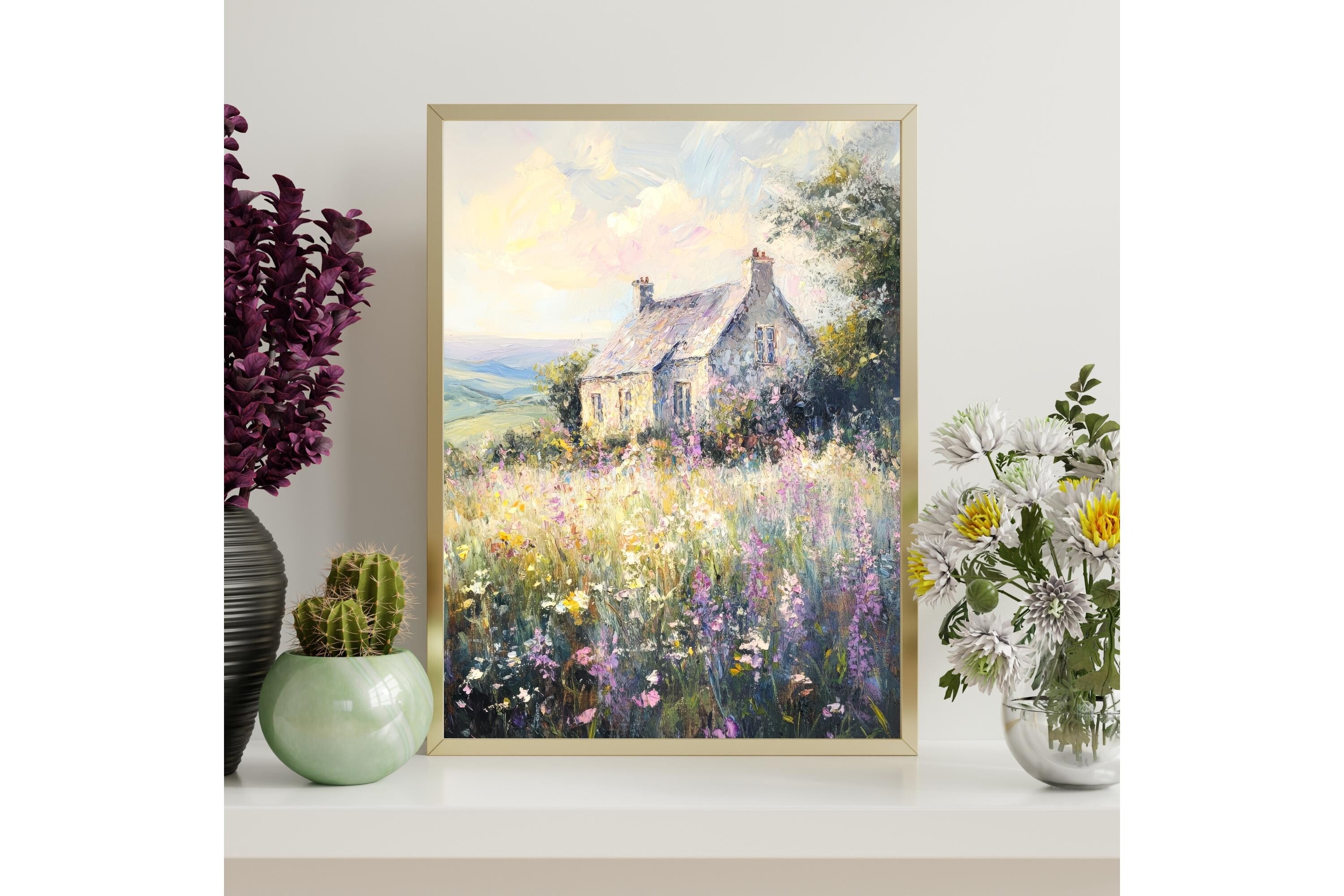Old Cottage Painting Printable Wall Art
