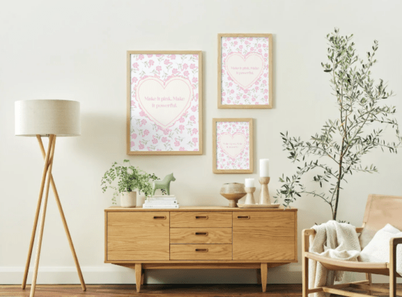 Pink Floral Heart Quote Wall Art PNG