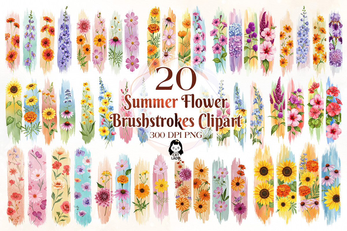 Summer Flower Brushstrokes Clipart Graphic by Cat Lady · Creative Fabrica