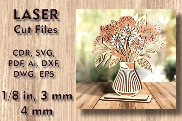 Vase with Flowers 3D SVG Laser Cut Files Laser Cutting By LeVanilleShop