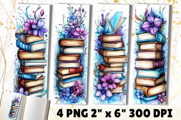 Colorful Books with Flowers Bookmark Set Illustration Artisanat Par Lazy Cow