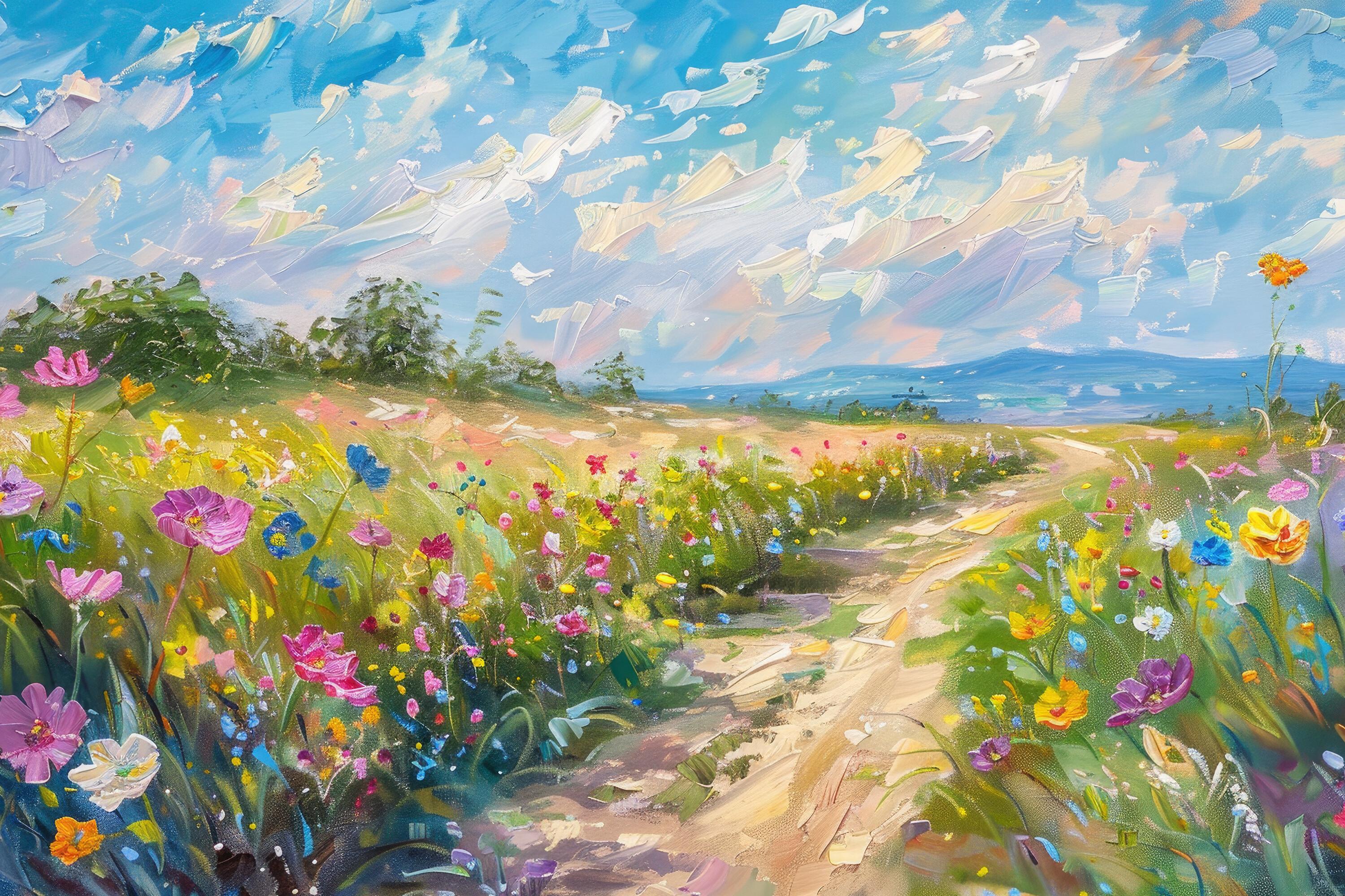 Nature Flowers Painting Background Wallp Graphic by Creative World ...