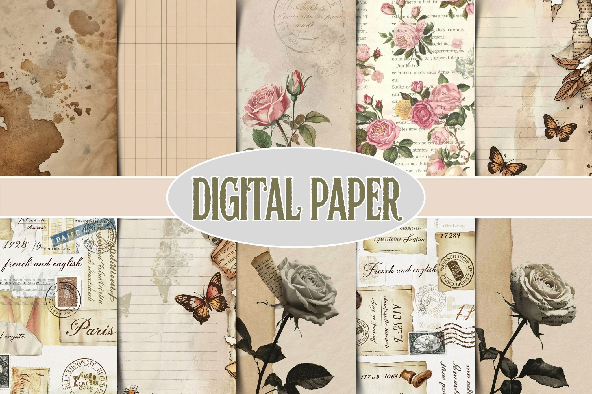 Antique Text Digital Paper Graphic by craftsmaker · Creative Fabrica