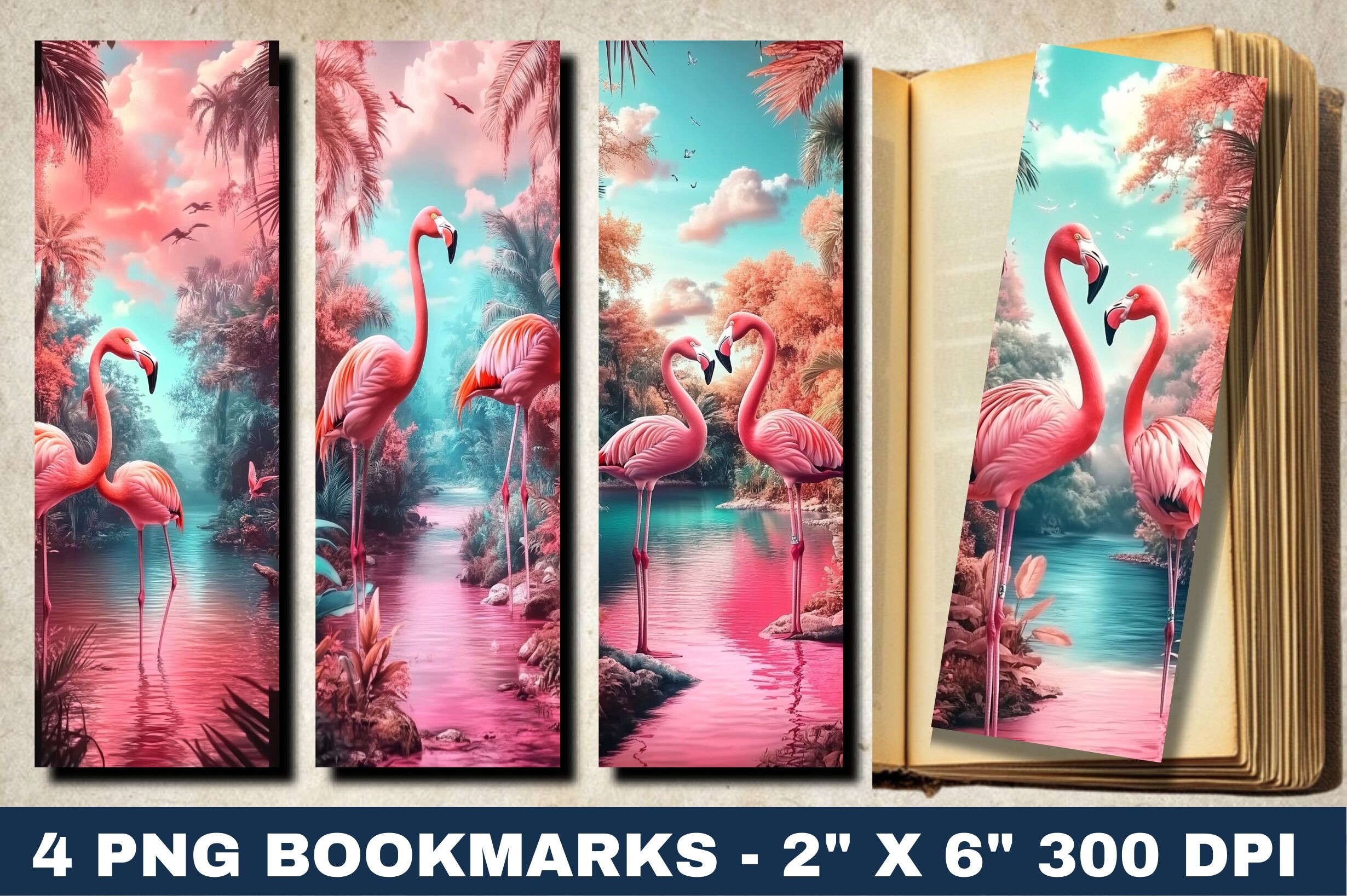 Flamingo Bookmark Bundle Design PNG