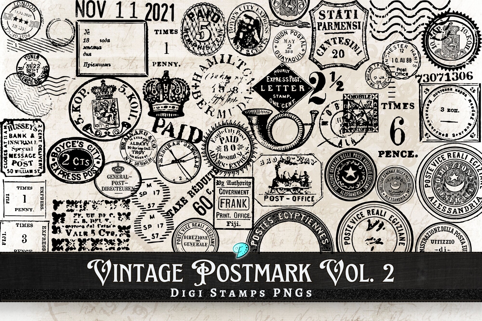 Vintage Postmark Digi Stamps Vol. 2 PNG