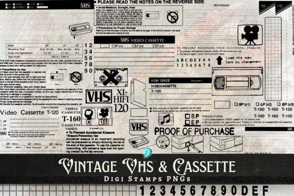 Vintage VHS and Cassette Digi Stamps PNG