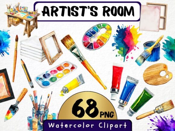 Watercolor Artist Room Clipart 68 Png Graphic Illustrations By MokoDE