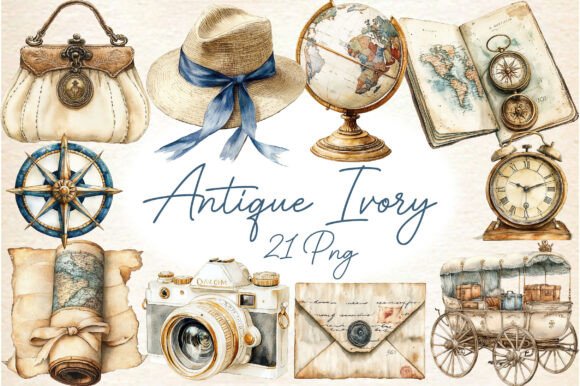 Antique Ivory Travel Clipart Graphic by Precision Patterns · Creative ...