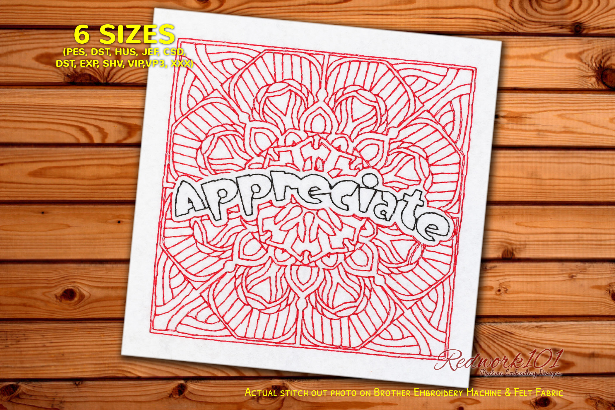 Appreciate Word Redwork Embroidery