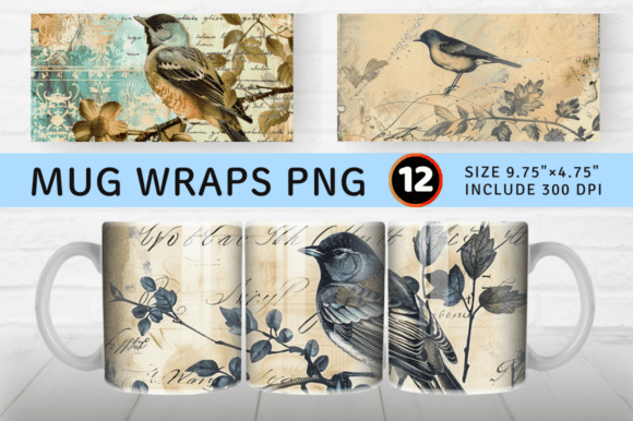 Bird Ephemera Mug Wrap Sublimation Desig Graphics