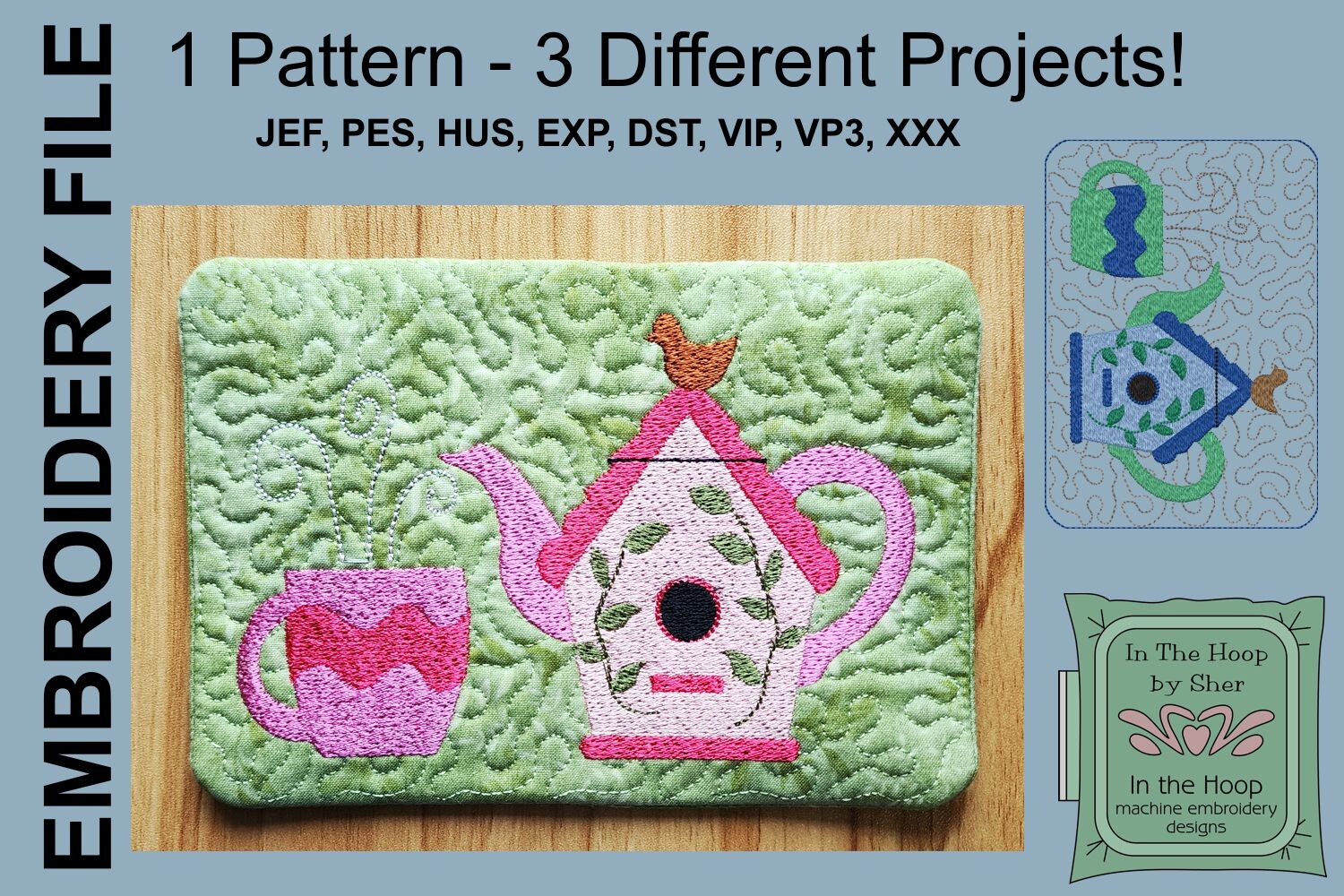 Birdhouse Teapot Mug Rug
