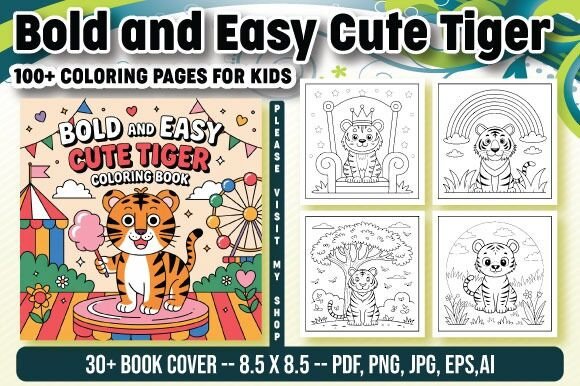 Bold and Easy Cute Tiger Coloring Book