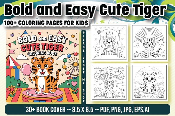 Bold and Easy Cute Tiger Coloring Book