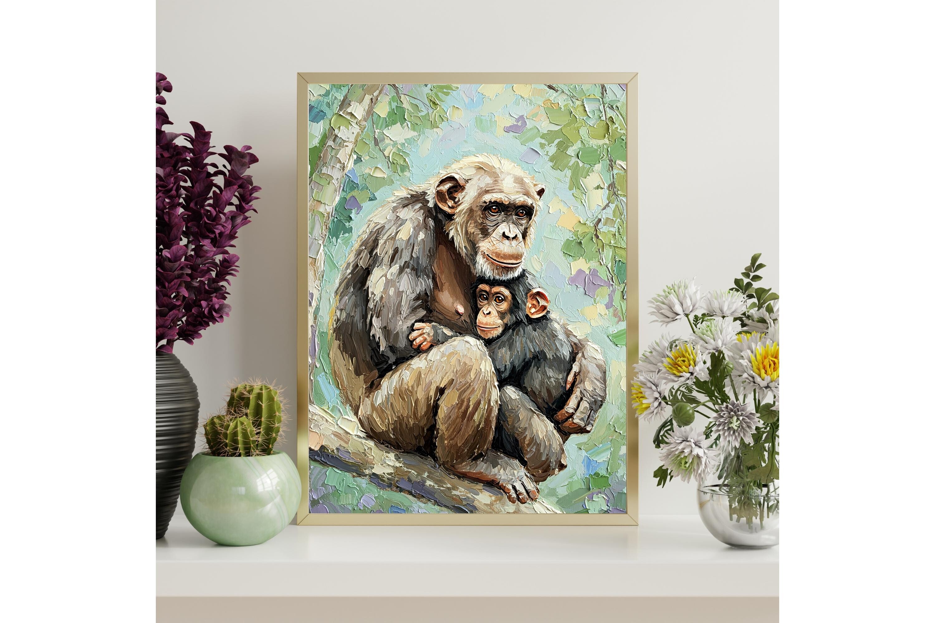 Chimpanzee Mother Baby Printable Wall