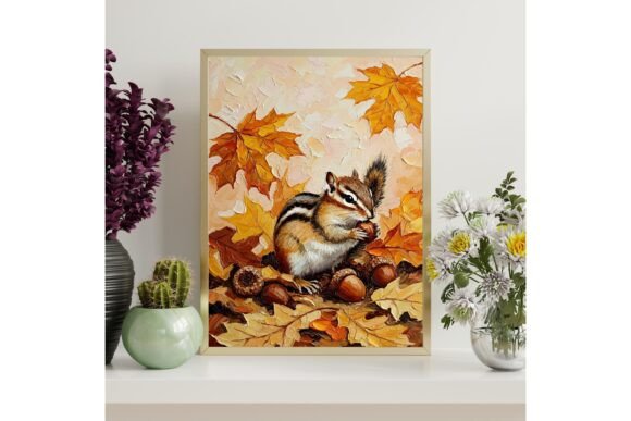 Chipmunk Fall Leaves Printable Art